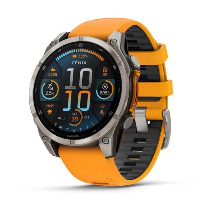 Garmin Fenix 8 47mm AMOLED Sapphire Titanium w. Spark Orange/Graphite Silicone Band (010-02904-10/11)