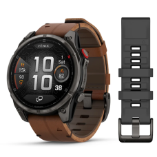 Garmin Fenix 8 Pro 47 mm AMOLED Carbon Gray DLC Titanium with Chestnut Leather Band (010-03198-40)