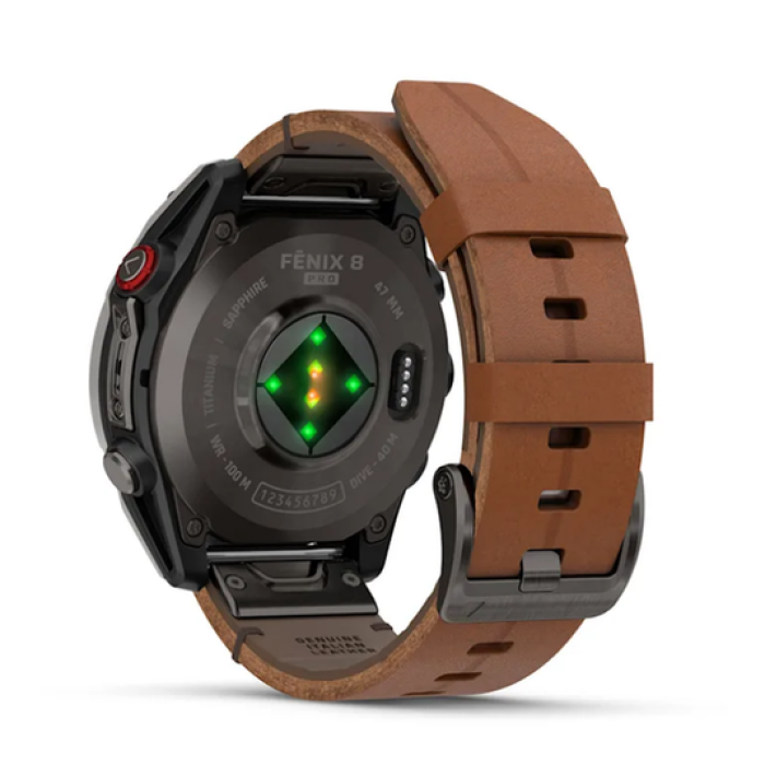 Garmin Fenix 8 Pro 47 mm AMOLED Carbon Gray DLC Titanium with Chestnut Leather Band (010-03198-40)