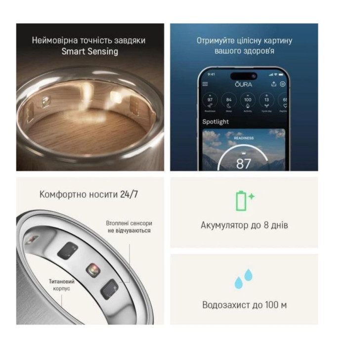Смарт-кільце Oura Ring 4 Brushed Silver Size 9 (JZ90-54220-09)